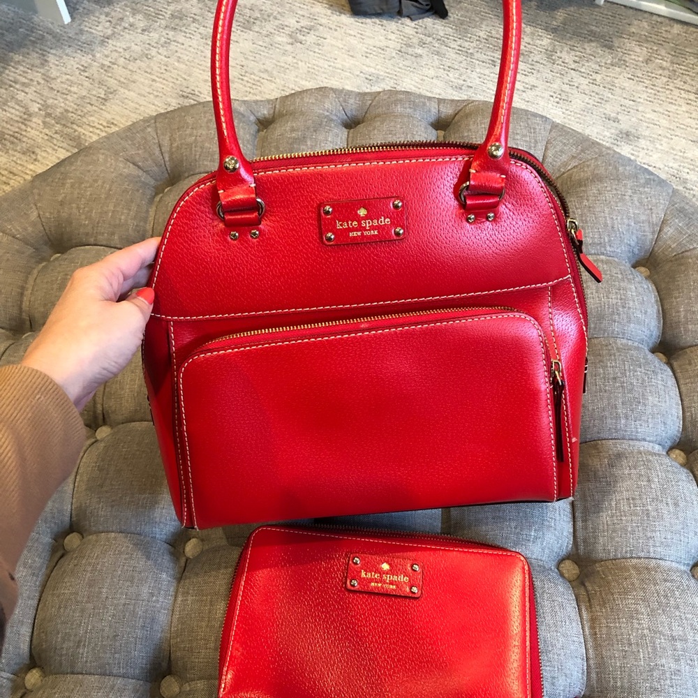 kate spade Red Leather Shoulder Bag with Matching Wallet